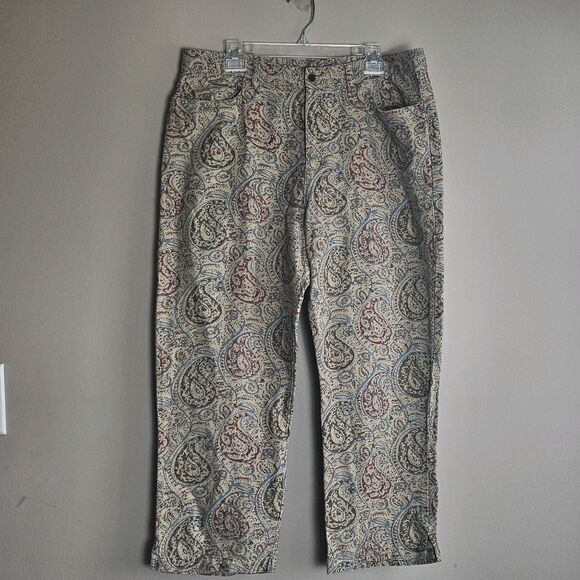 Vtg Lauren Ralph Lauren Pants Women's Size 16 Linen Blend‎ Beige Paisley Preppy - Picture 10 of 10